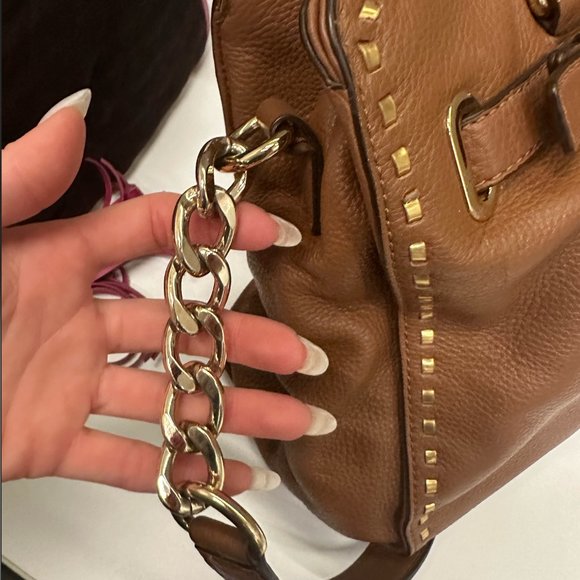 Michael Kors Hamilton Whipped Stitch Brown Leather Handbag - Picture 6 of 9